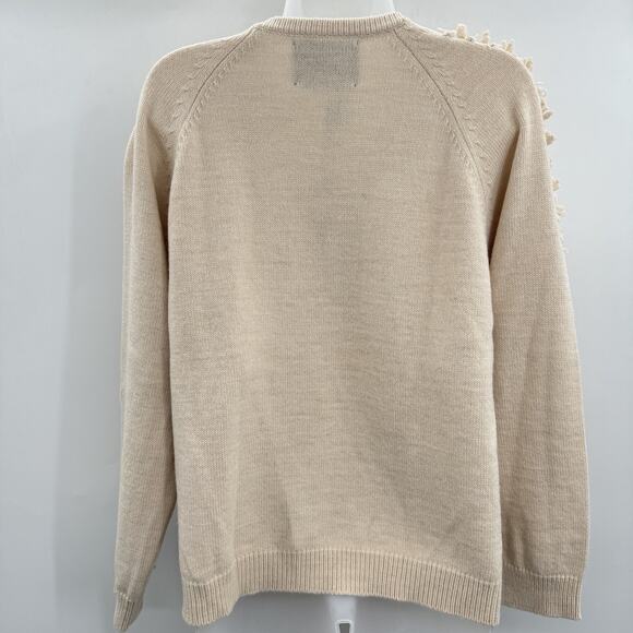 ottod'Ame Wool Blend Fringe Detail Sweater Sz 8 Beige Relaxed Boho Quiet Luxury - Picture 2 of 12